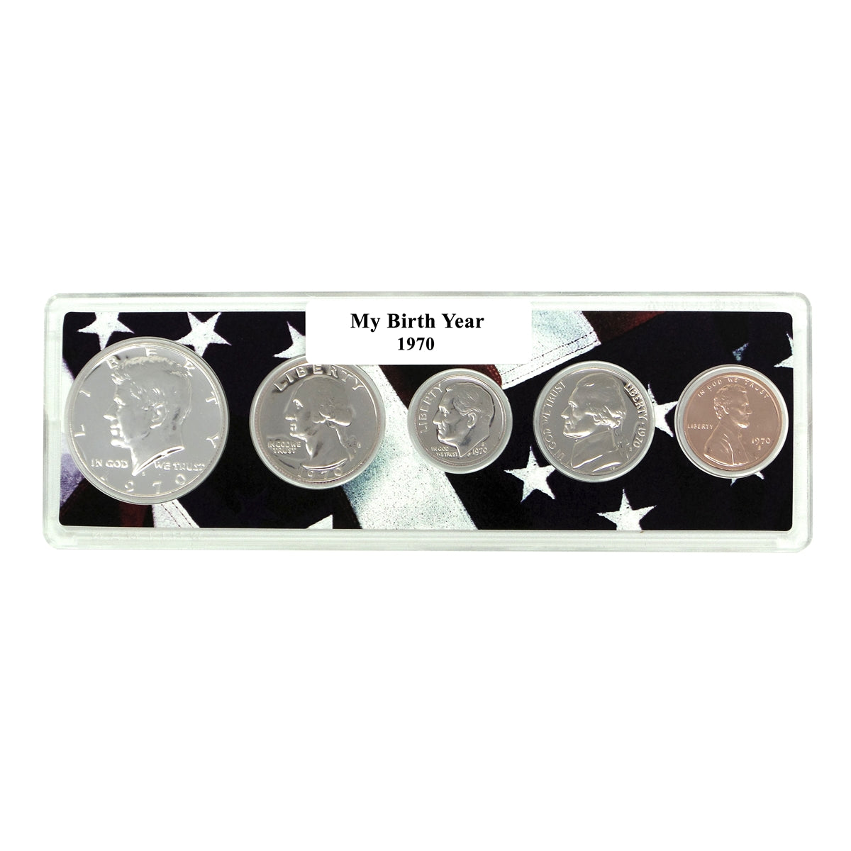 1970 Birth Year Coin Set in American Flag Holder