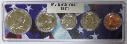 1971 Birth Year Coin Set in American Flag Holder