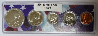 1973 Birth Year Coin Set in American Flag Holder