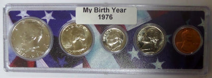 1976 Birth Year Coin Set in American Flag Holder
