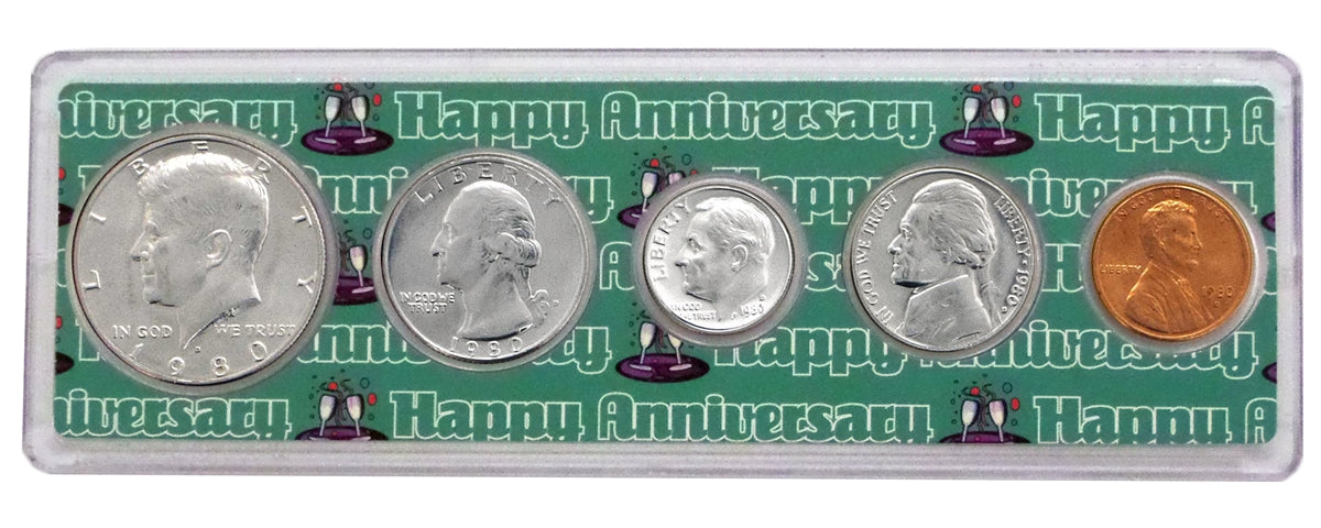 1980 - 42nd Anniversary Year Coin Set in Happy Anniversary Holder