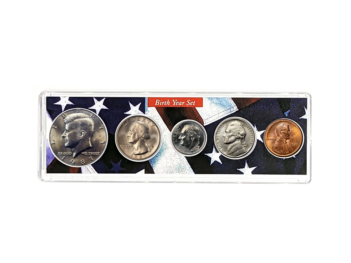 1987 Birth Year Coin Set - Uncirculated 5-Coin Collection in Patriotic Holder