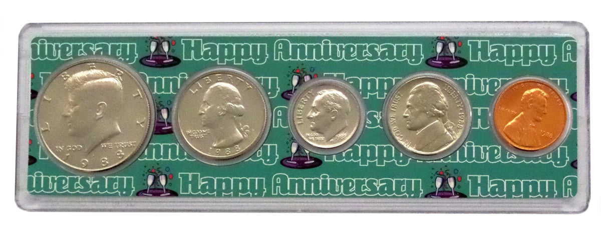 1988 Anniversary Year Coin Set - Uncirculated 5-Coin Collection in Commemorative Holder