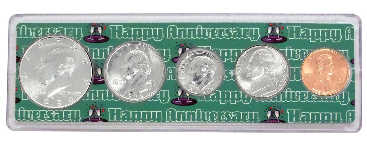 1994 Anniversary Year Coin Set - Uncirculated 5-Coin Collection in Commemorative Holder