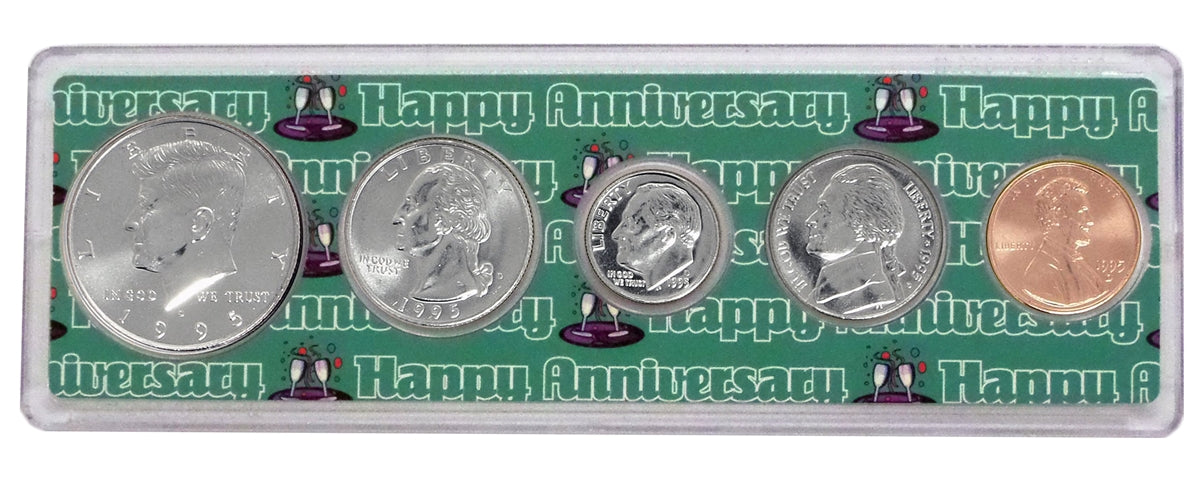 1995 Anniversary Year Coin Set - Uncirculated 5-Coin Collection in Commemorative Holder
