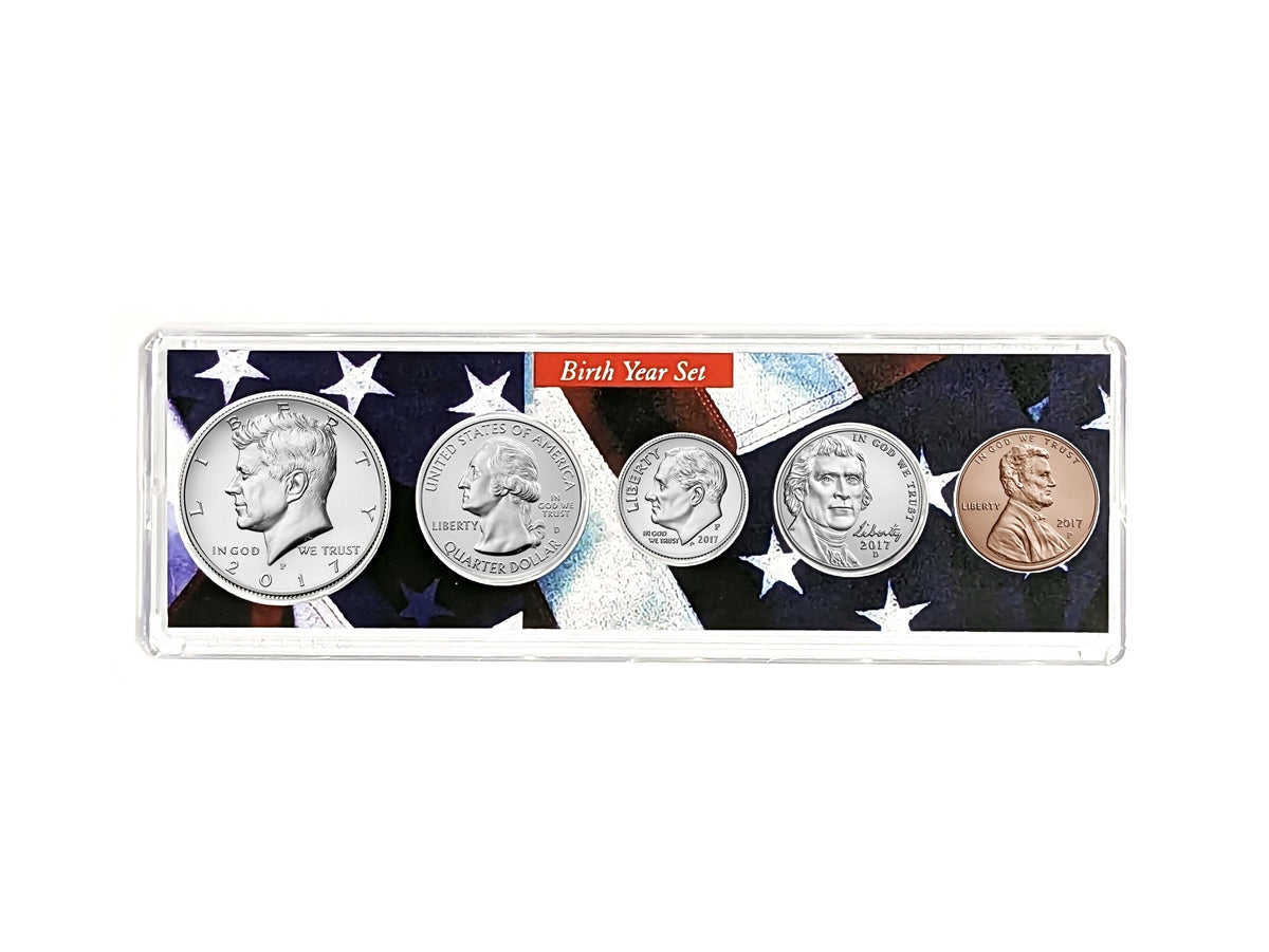 2017 Birth Year Coin Set - Uncirculated 5-Coin Collection in Patriotic Holder