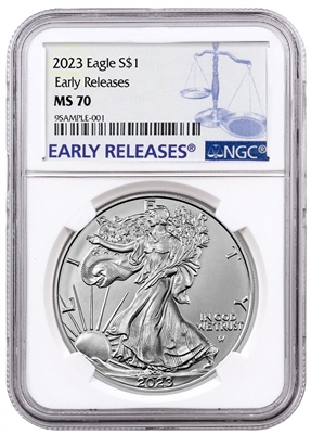 2023 NGC MS 70 Silver Eagle Reverse Early Release Blue Label